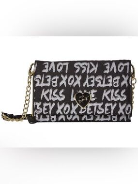 Betsey Johnson Black and Gold Love Crossbody Bag